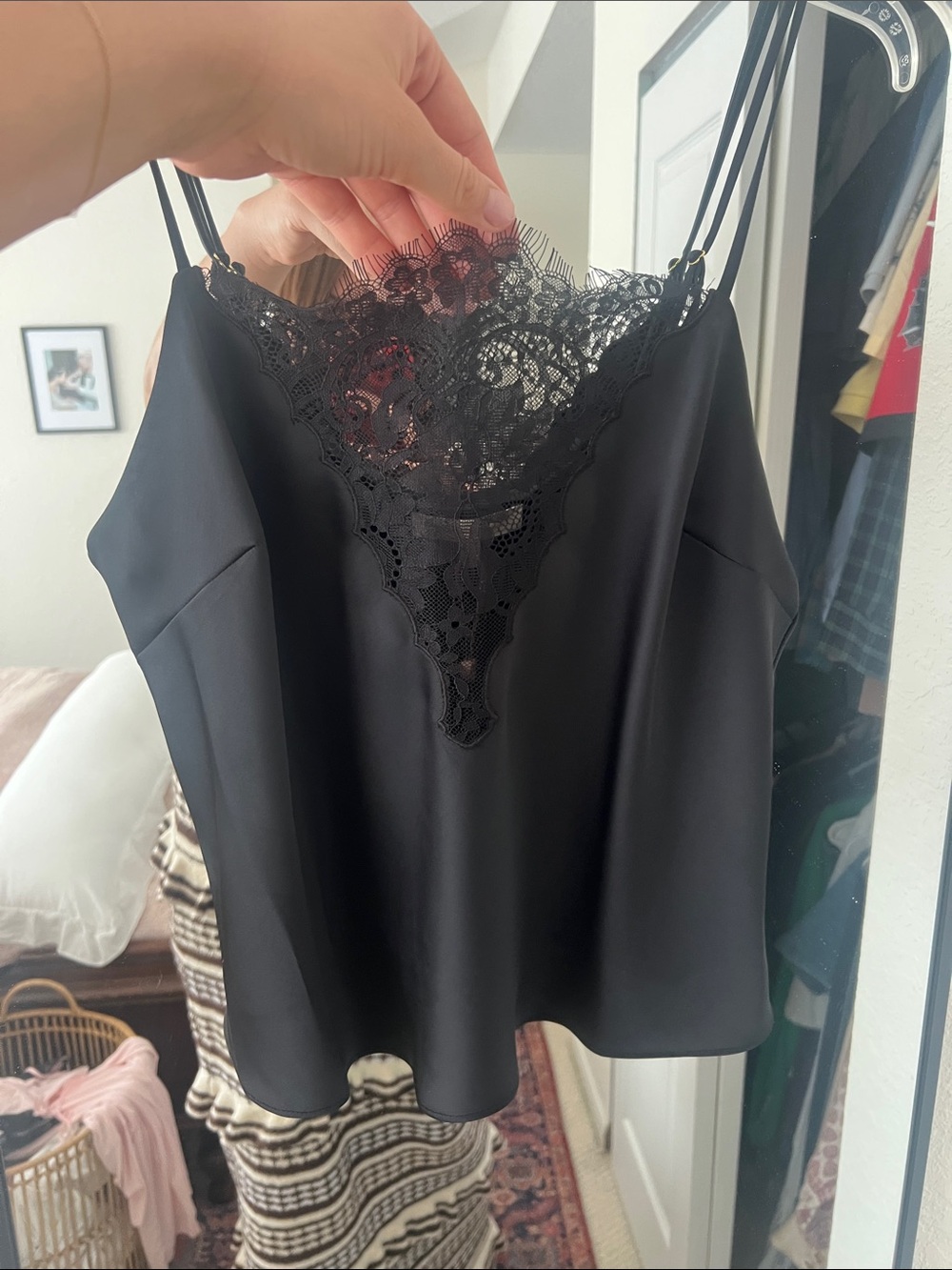 Black Lace-Trim Camisole Top